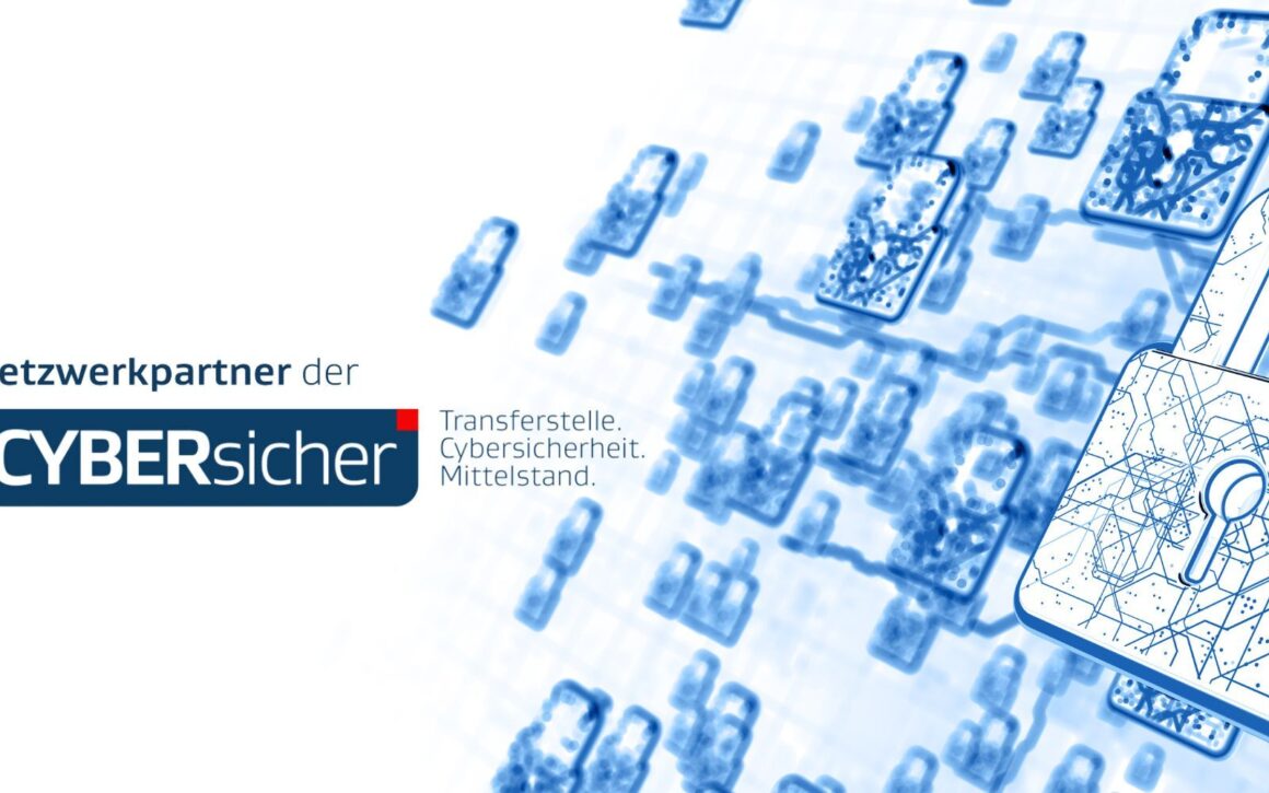 Stilisierte Vorhängeschlösser in blau und Logo "Netzwerkpartner der Cybersicher"